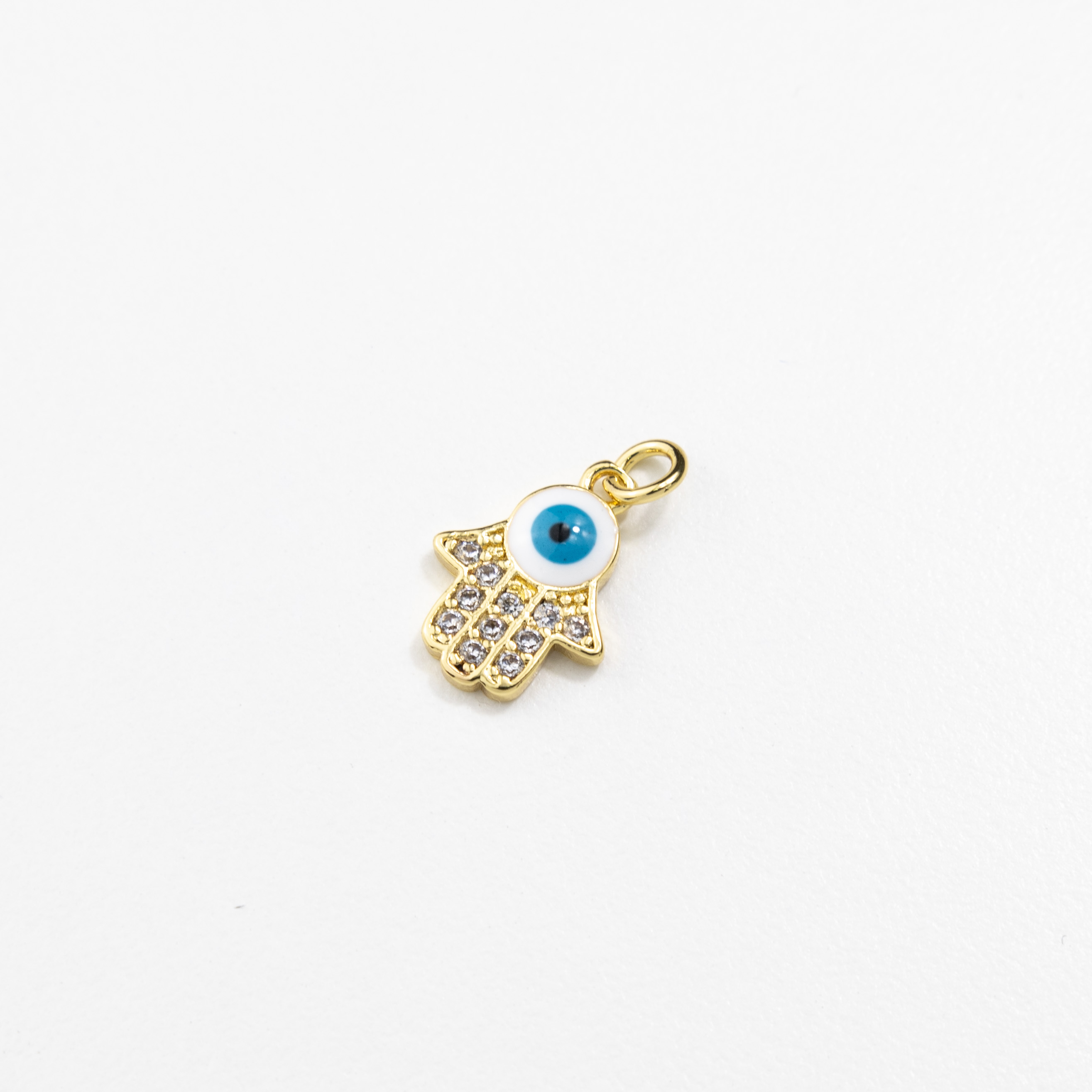 18637 Hamsa Hand Pendant with White Evil Eye and Crystal